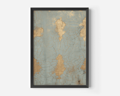 Cracked Blue & Gold Wall Art Print | Vintage Abstract Design - Buy Wall Art