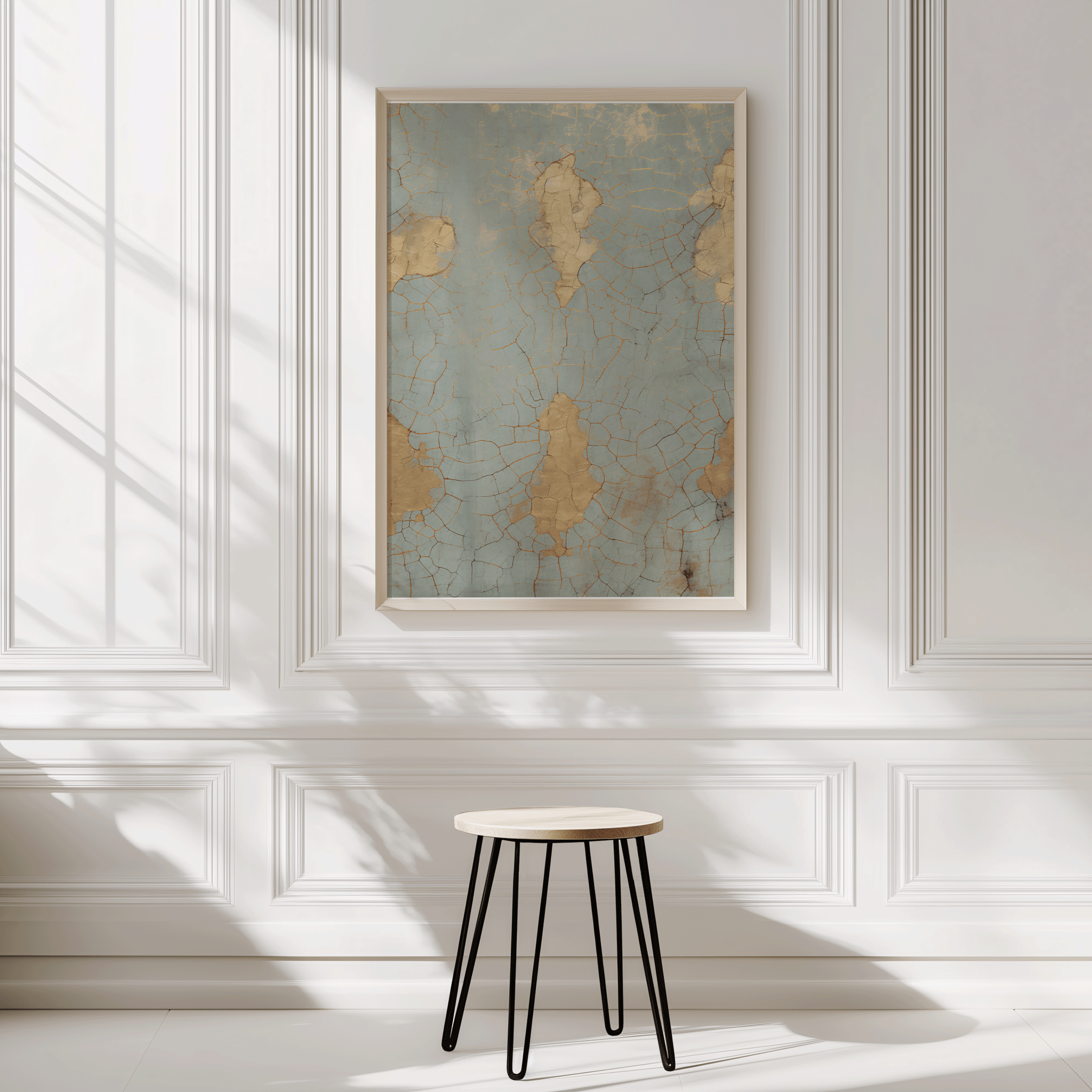 Cracked Blue & Gold Wall Art Print | Vintage Abstract Design - Buy Wall Art