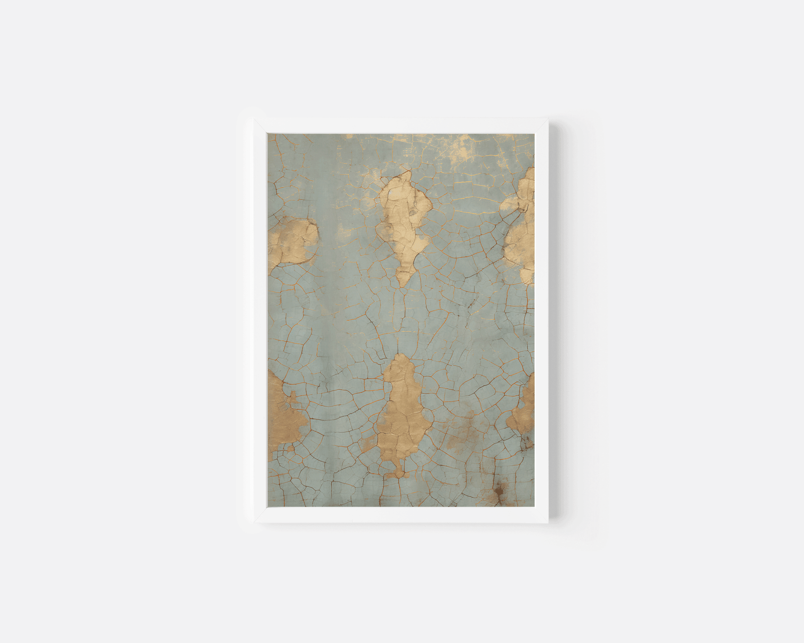 Cracked Blue & Gold Wall Art Print | Vintage Abstract Design - Buy Wall Art
