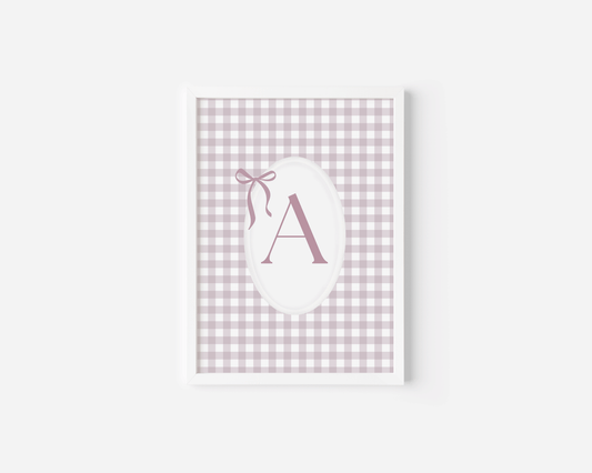Custom Baby Girl Monogram Wall Art | Personalized Pink Gingham Initial Print for Nursery or First Birthday Gift - Buy Wall Art