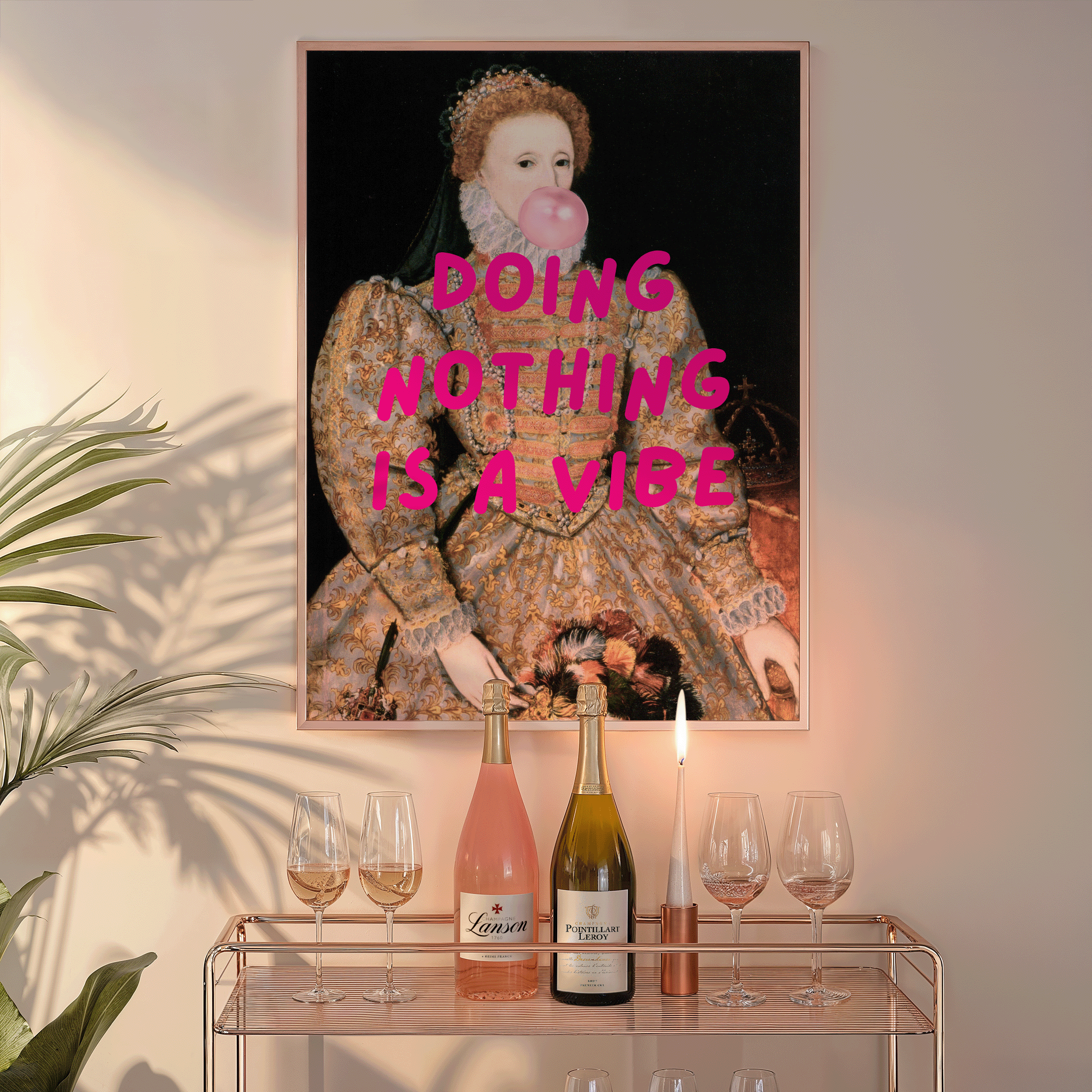 “Doing Nothing Is a Vibe” Pink Bubblegum Print - Funny Portrait Wall Art | Canvas Art, Art Prints & Framed Canvas - Buy Wall Art