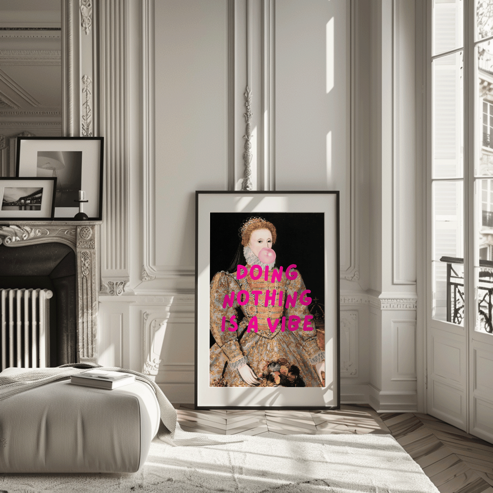 “Doing Nothing Is a Vibe” Pink Bubblegum Print - Funny Portrait Wall Art | Canvas Art, Art Prints & Framed Canvas - Buy Wall Art