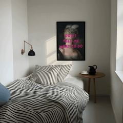 rococo style portrait framed print with pink typography, victorian era woman with marie antoinette as bedroom wall art