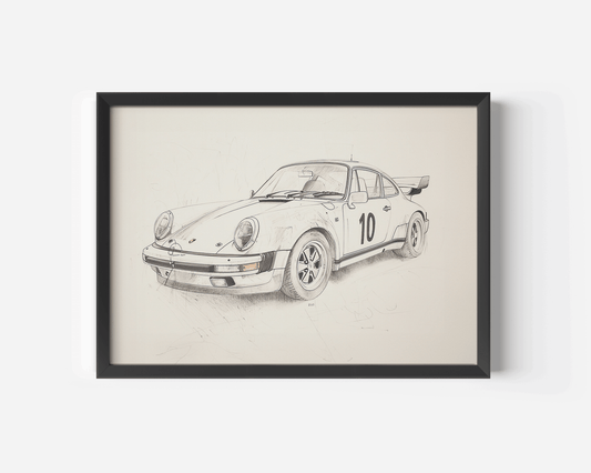 Framed Porsche Wall Art – Vintage Car Sketch Print for Nursery, Office, or Man Cave - Buy Wall Art