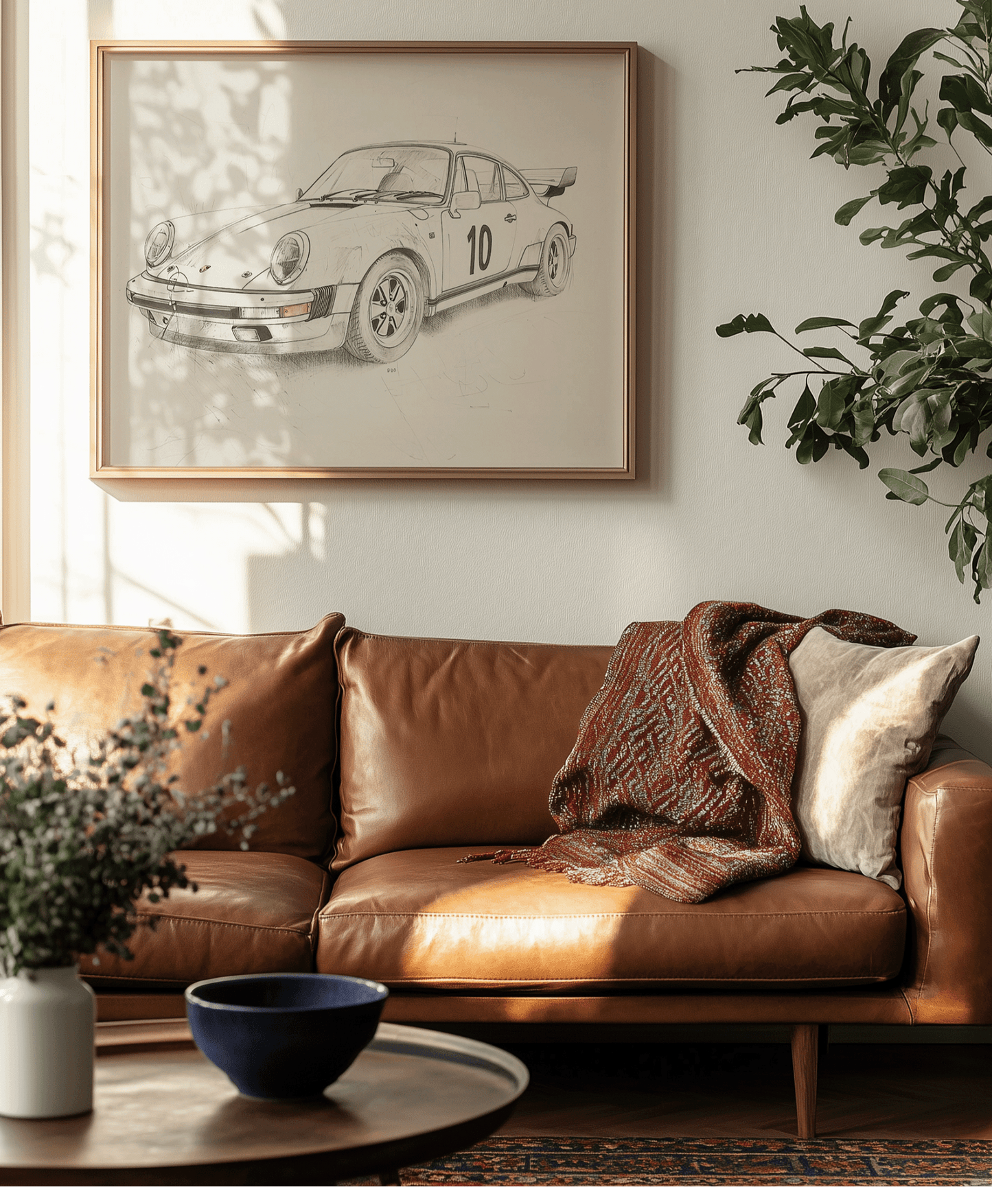 Framed Porsche Wall Art – Vintage Car Sketch Print for Nursery, Office, or Man Cave - Buy Wall Art