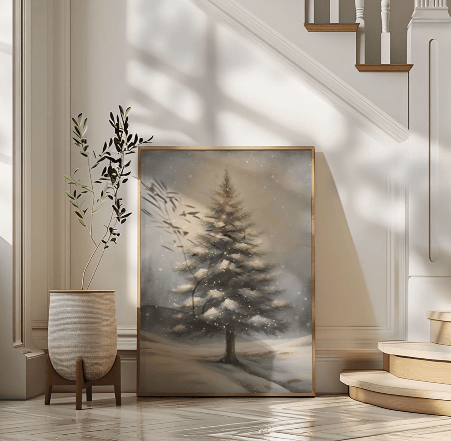 Framed Snowy Pine Tree Wall Art – Winter Canvas Print - Buy Wall Art