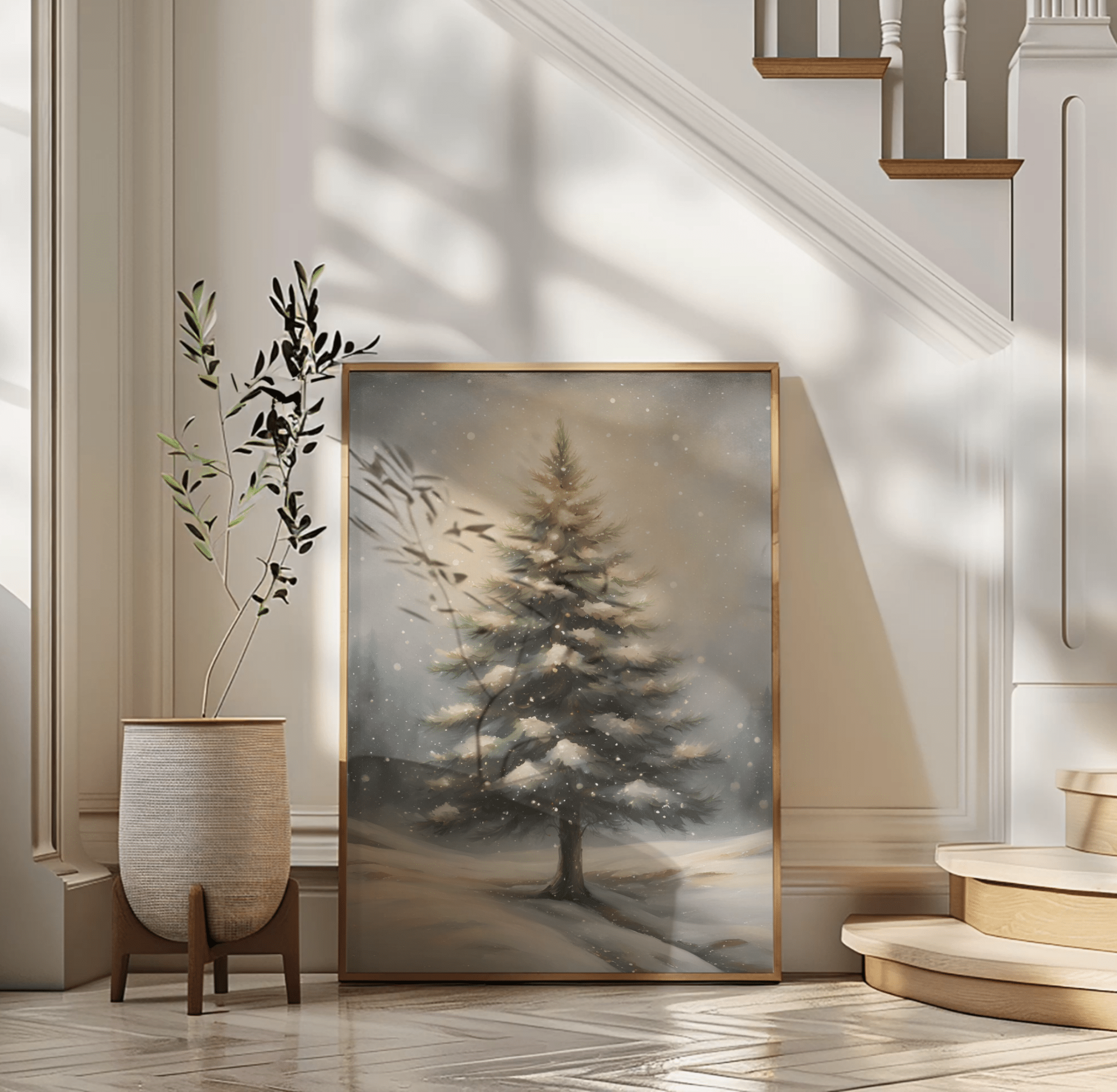 Framed Snowy Pine Tree Wall Art – Winter Canvas Print - Buy Wall Art