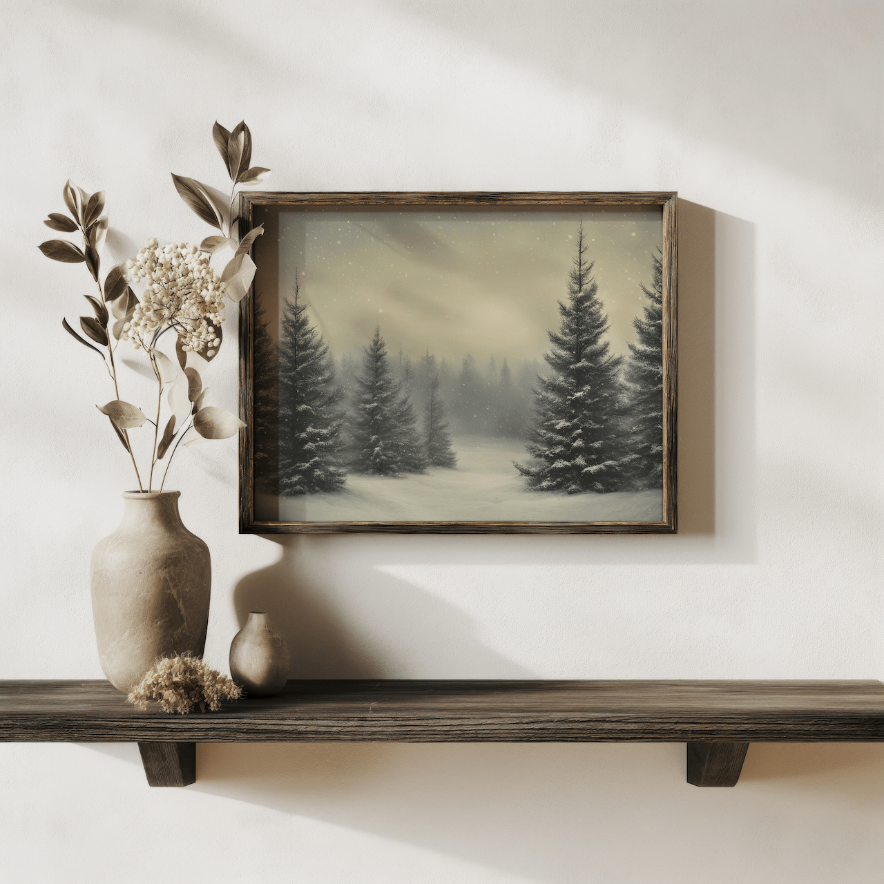 Framed Winter Forest Wall Art – Snowy Pine Tree Canvas Print - Buy Wall Art