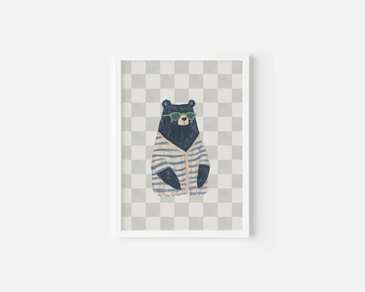Funky Bear Nursery Wall Art Print – Boys Nursery, Bedroom & Playroom Wall Decor - Buy Wall Art