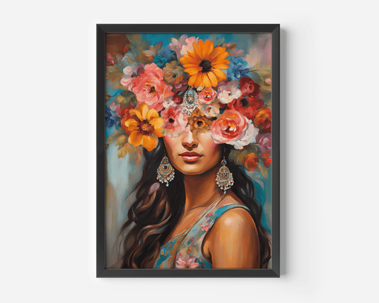 Girl With Flower Head | Canvas Art, Art Prints & Framed Canvas - Buy Wall Art