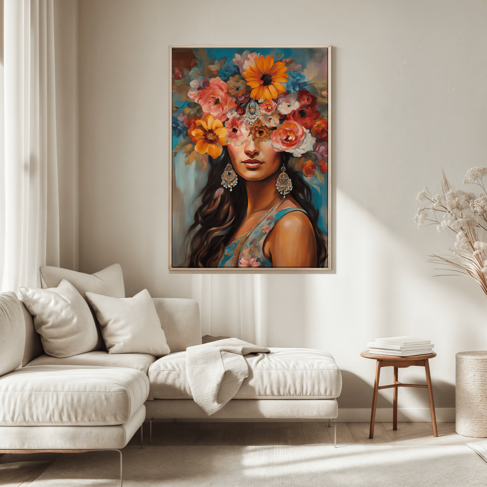 Girl With Flower Head | Canvas Art, Art Prints & Framed Canvas - Buy Wall Art