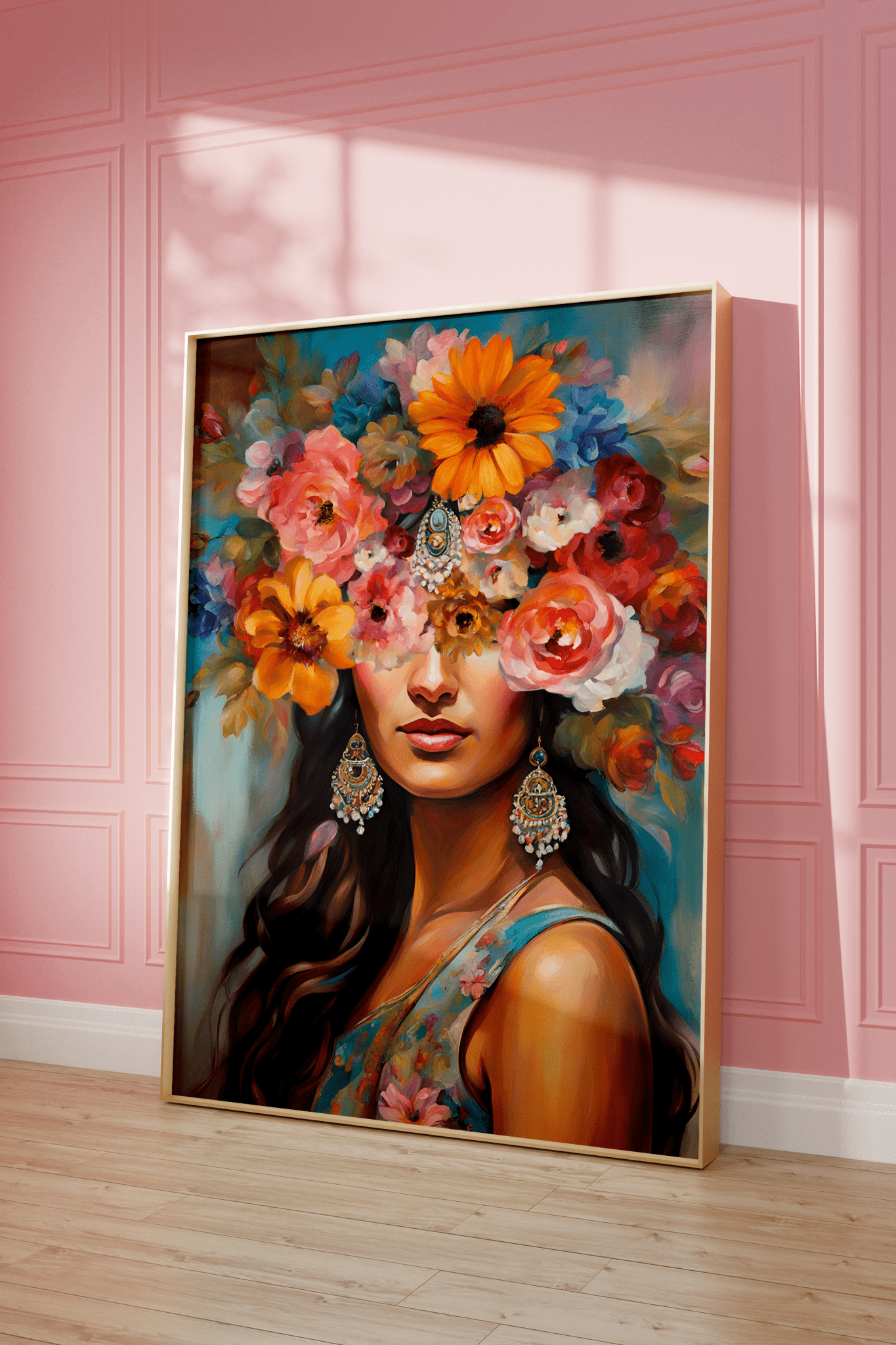 Girl With Flower Head | Canvas Art, Art Prints & Framed Canvas - Buy Wall Art