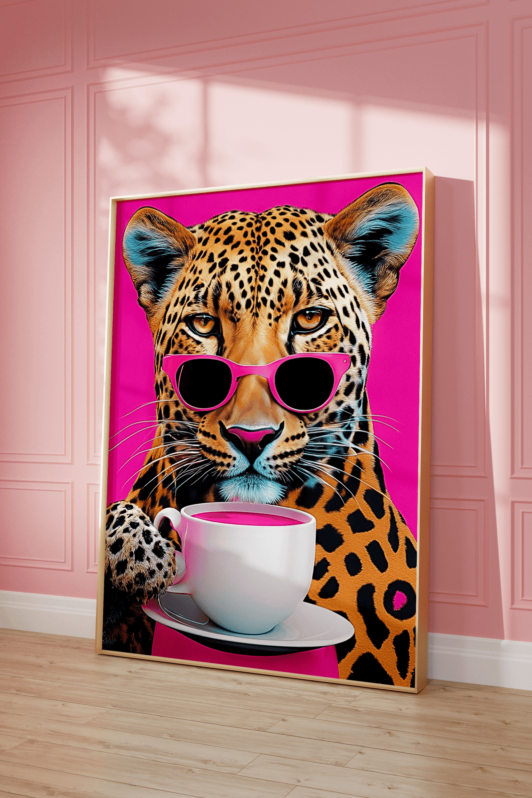 Leopard Drinking Coffee Print | Canvas Art, Art Prints & Framed Canvas - Buy Wall Art