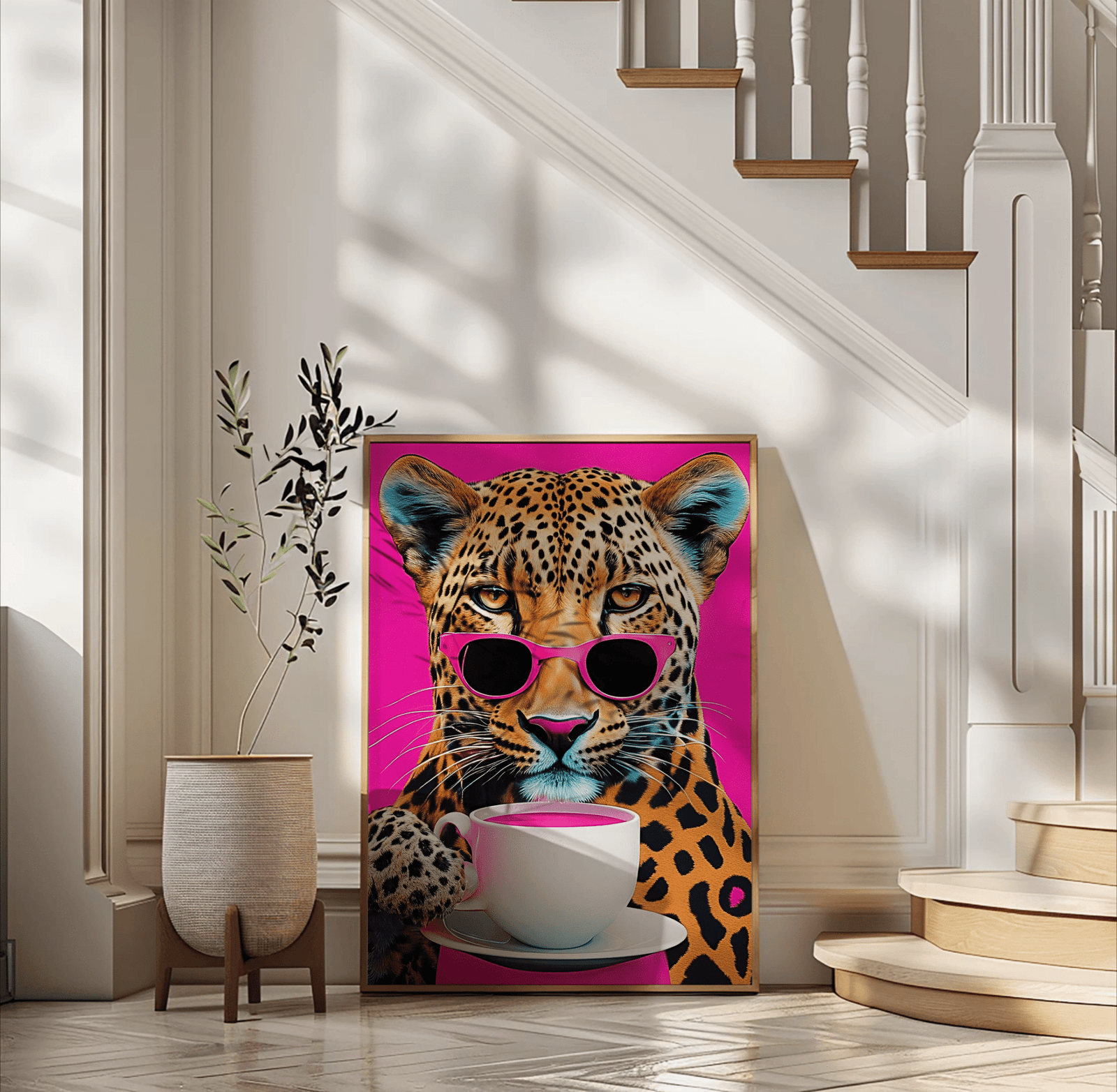 Leopard Drinking Coffee Print | Canvas Art, Art Prints & Framed Canvas - Buy Wall Art