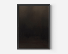 single dark abstract wall art print featuring smooth gradients of black, charcoal grey and muted bronze enclosed in a black frame, displayed against a clean white background