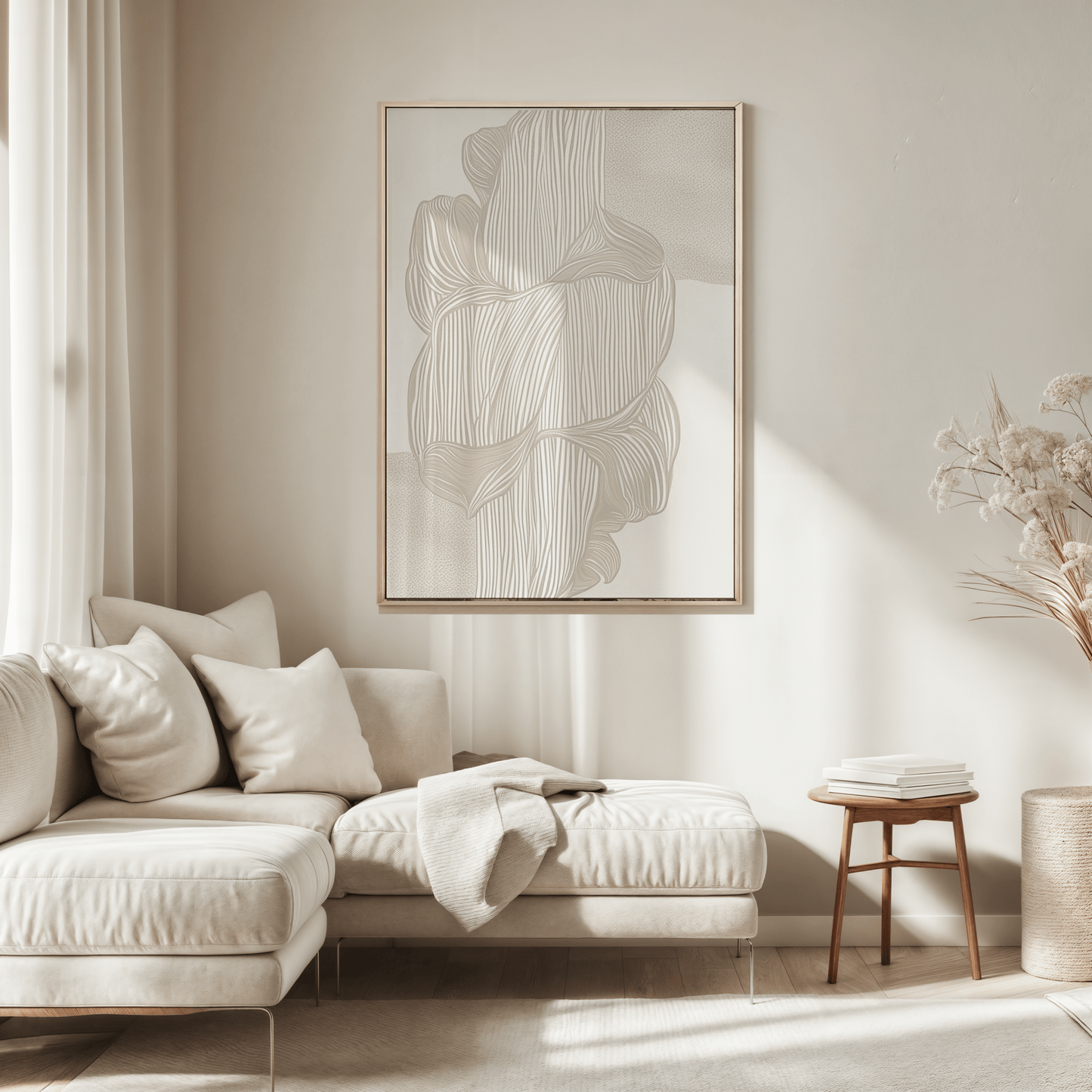 Neutral Minimal Line Art | Beige Abstract Wall Art Print for Modern Spaces - Buy Wall Art