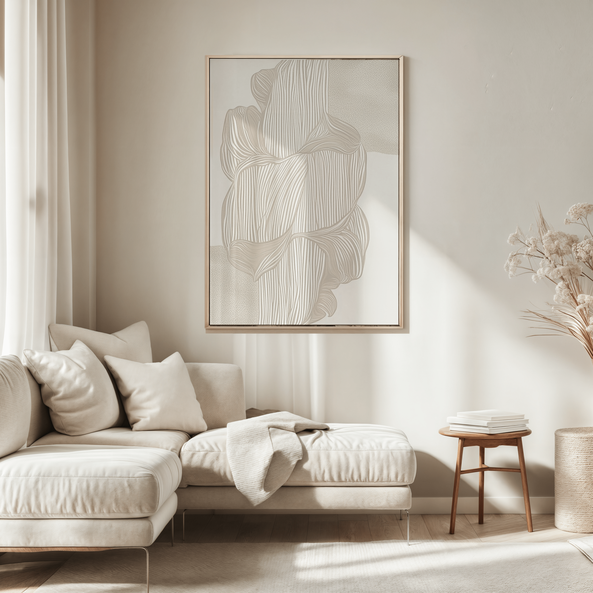 Neutral Minimal Line Art | Beige Abstract Wall Art Print for Modern Spaces - Buy Wall Art