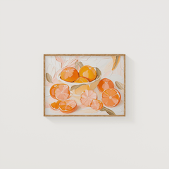 Still life print of a citrus bowl filled with ripe oranges