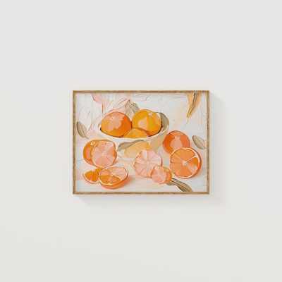 still life wall art print of a citrus bowl filled with ripe oranges for kitchen or dining room decor