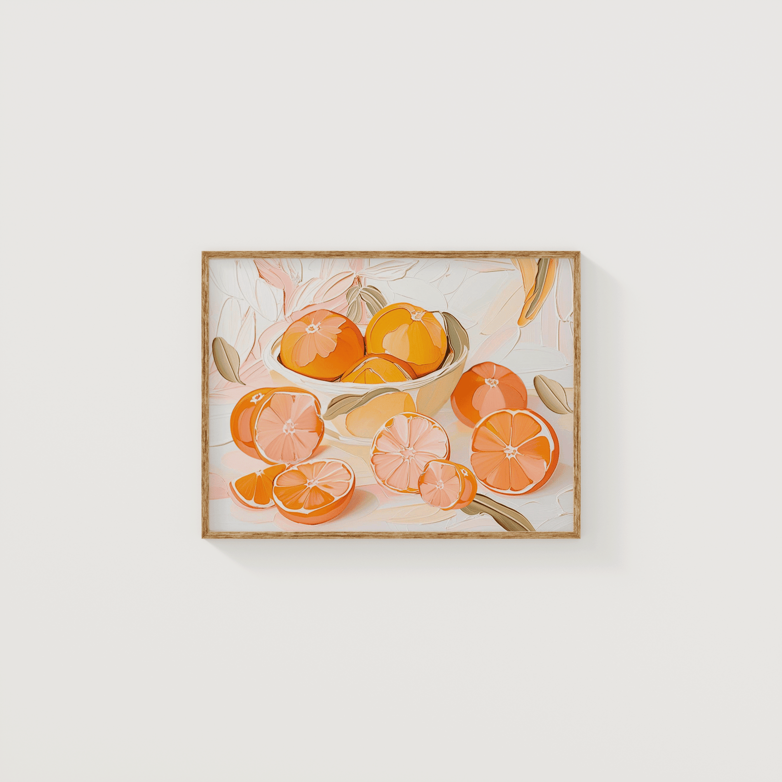 still life wall art print of a citrus bowl filled with ripe oranges for kitchen or dining room decor