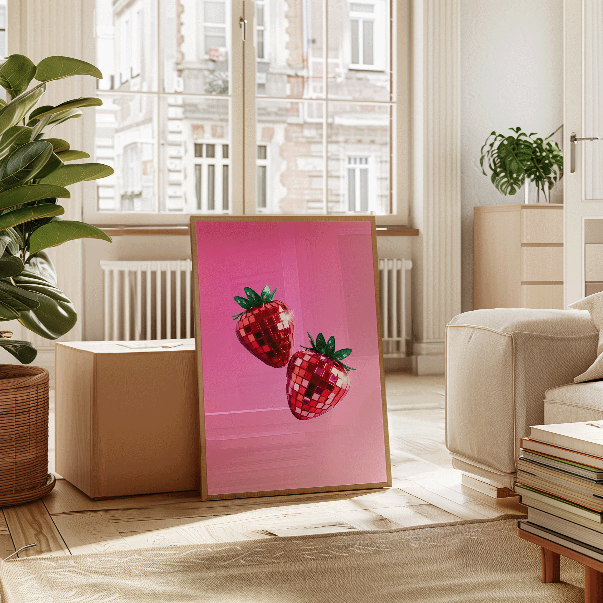 Pink Disco Strawberries Art Print | Canvas Art, Art Prints & Framed Canvas - Buy Wall Art