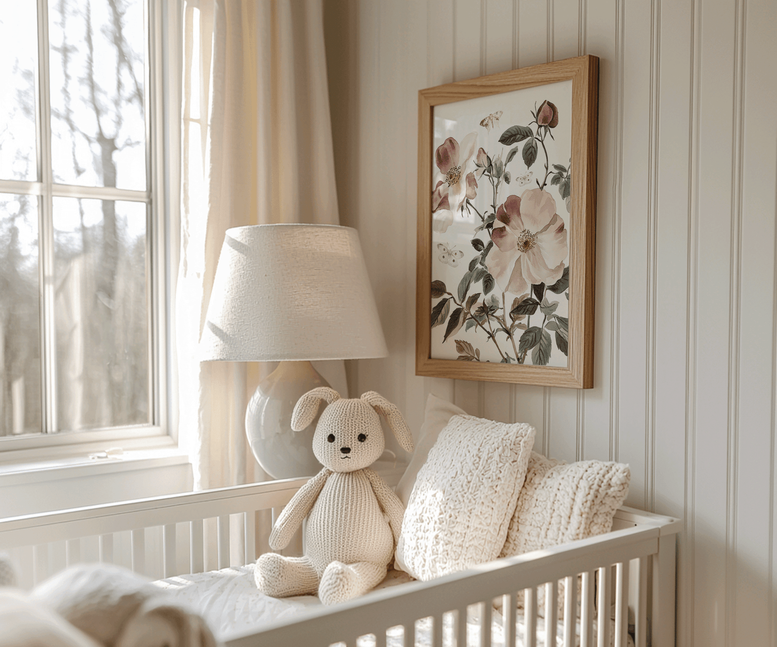 Pink Rose Nursery Wall Art | Floral Print with Butterflies for Baby Girl Room - Buy Wall Art