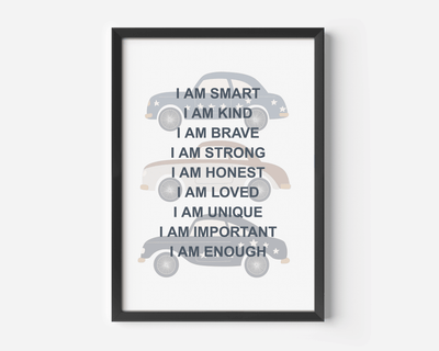 Positive Affirmations for Kids Wall Art With Cars | Canvas Art, Art Prints & Framed Canvas - Buy Wall Art