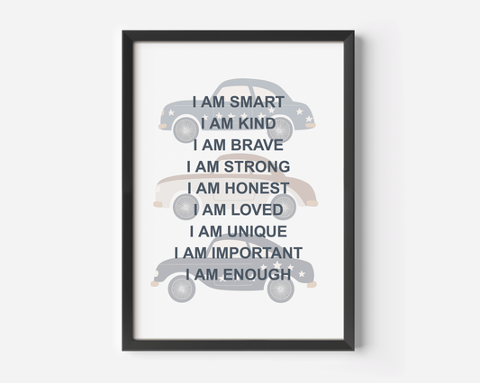 Positive Affirmations for Kids Wall Art With Cars | Canvas Art, Art Prints & Framed Canvas - Buy Wall Art