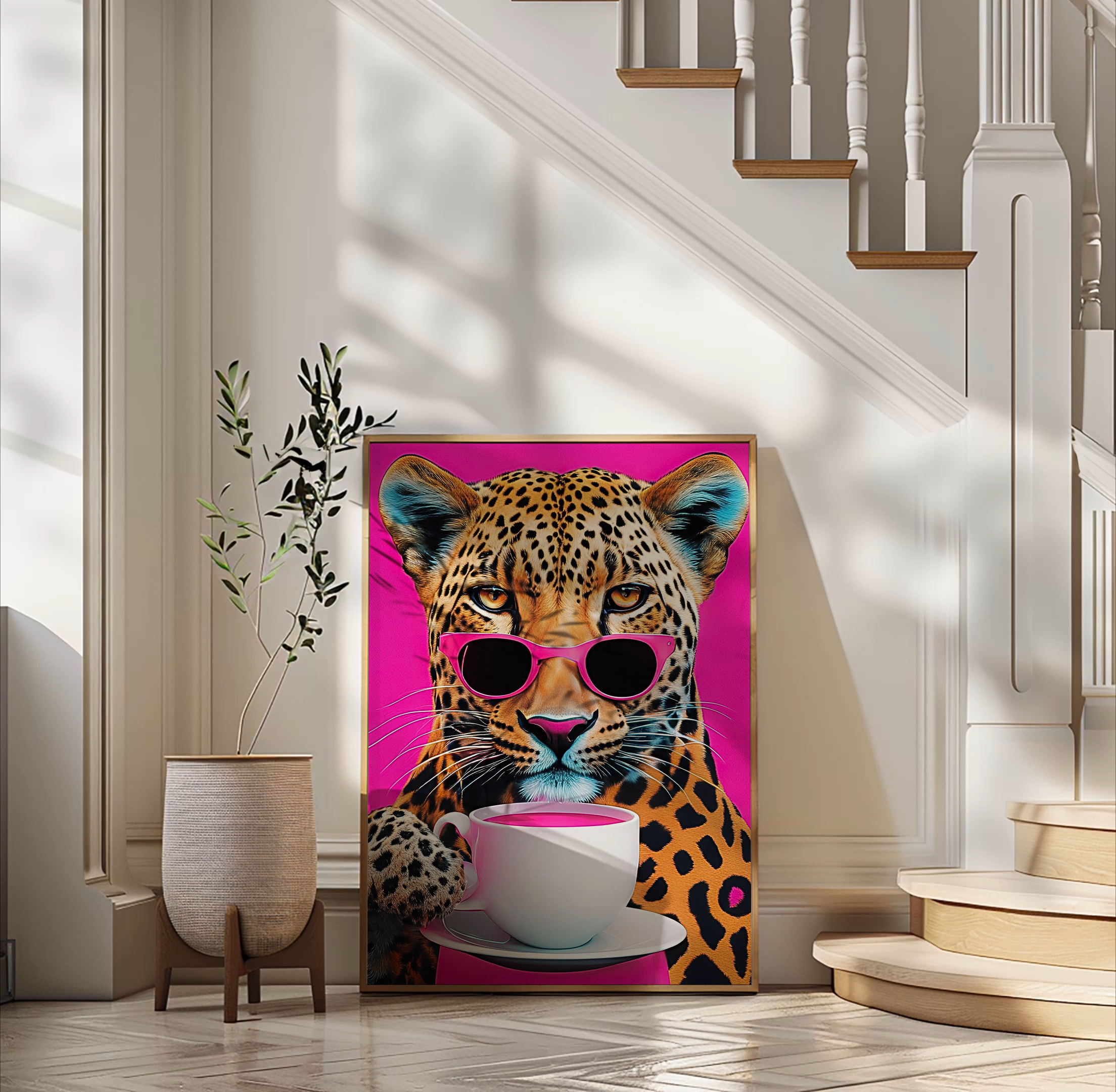 Leopard Drinking Coffee Print | Canvas Art, Art Prints & Framed Canvas