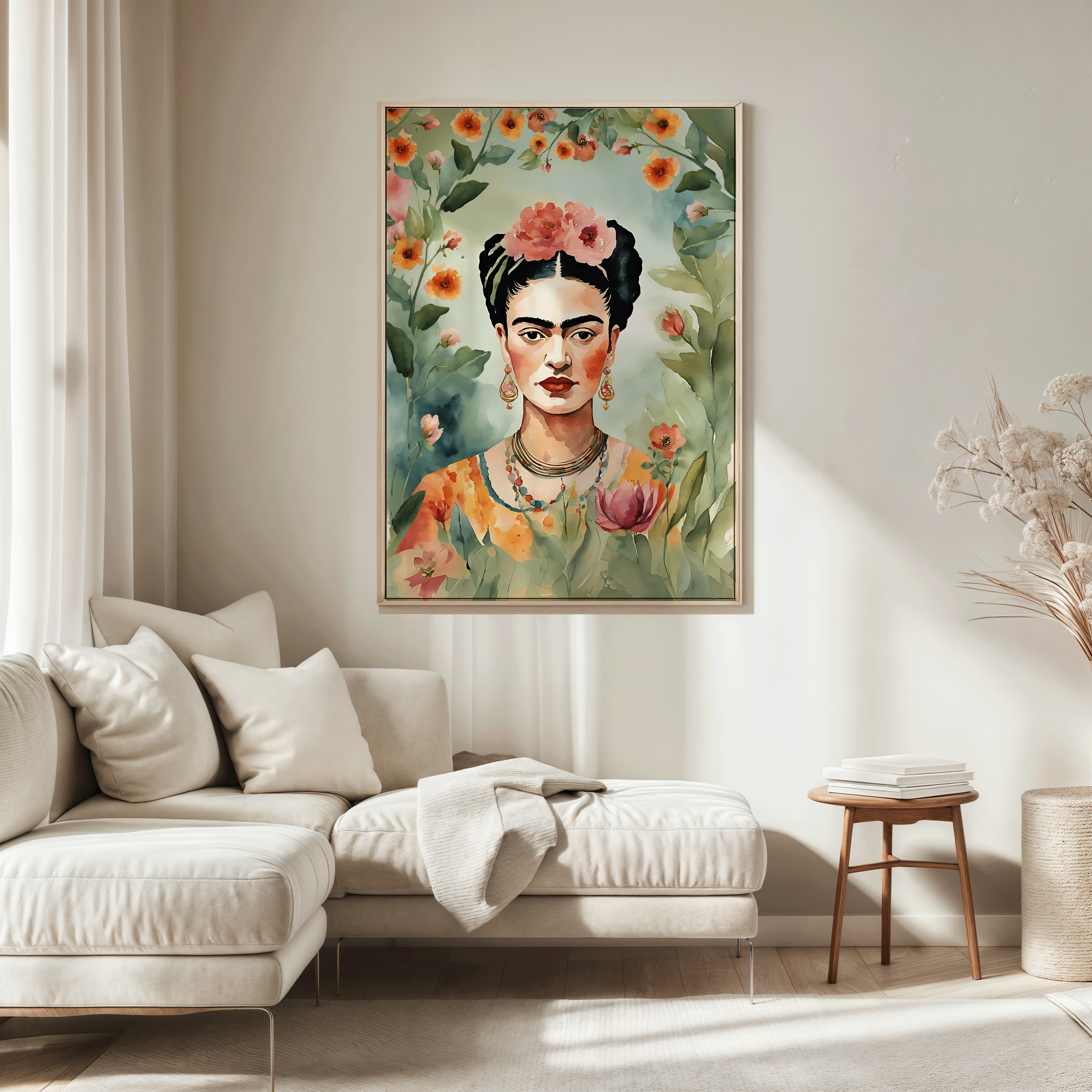 Frida Kahlo Wall Art | Canvas Art, Art Prints & Framed Canvas,  flower botanical floral colorful canvas wall art print, mexico artist, watercolor illustration, feminine artwork, living room, bedroom, dining room, hallway gallery wall, set of 2 set of 3 prints