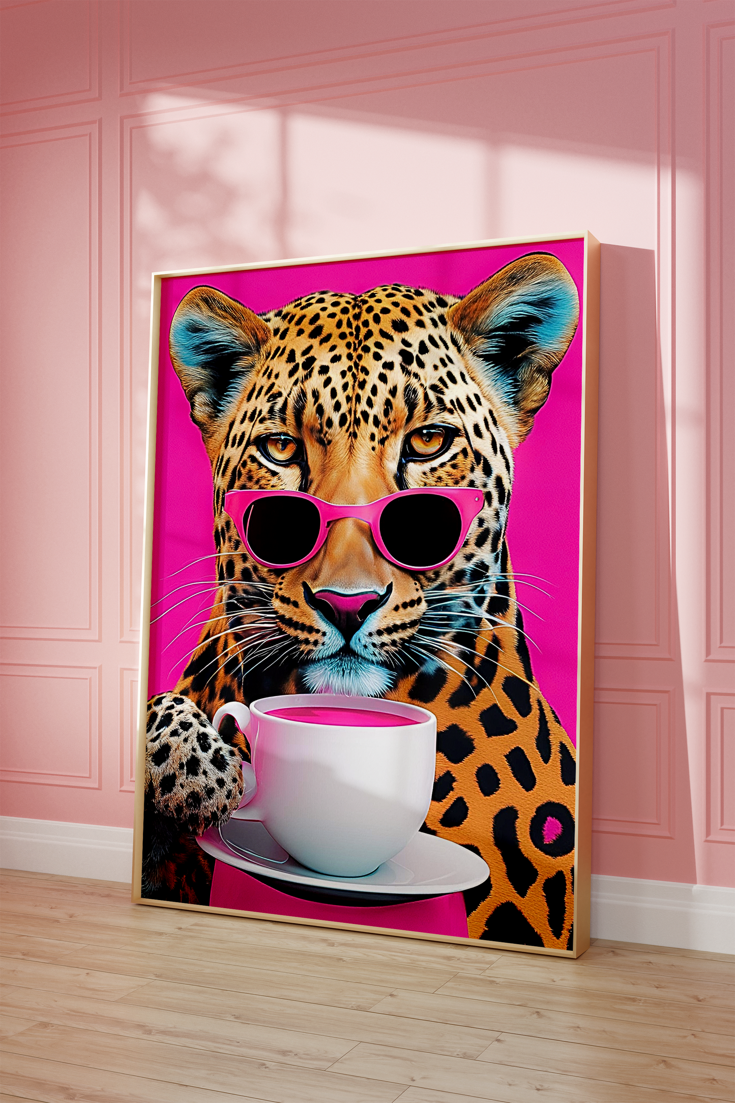 Leopard Drinking Coffee Print | Canvas Art, Art Prints & Framed Canvas