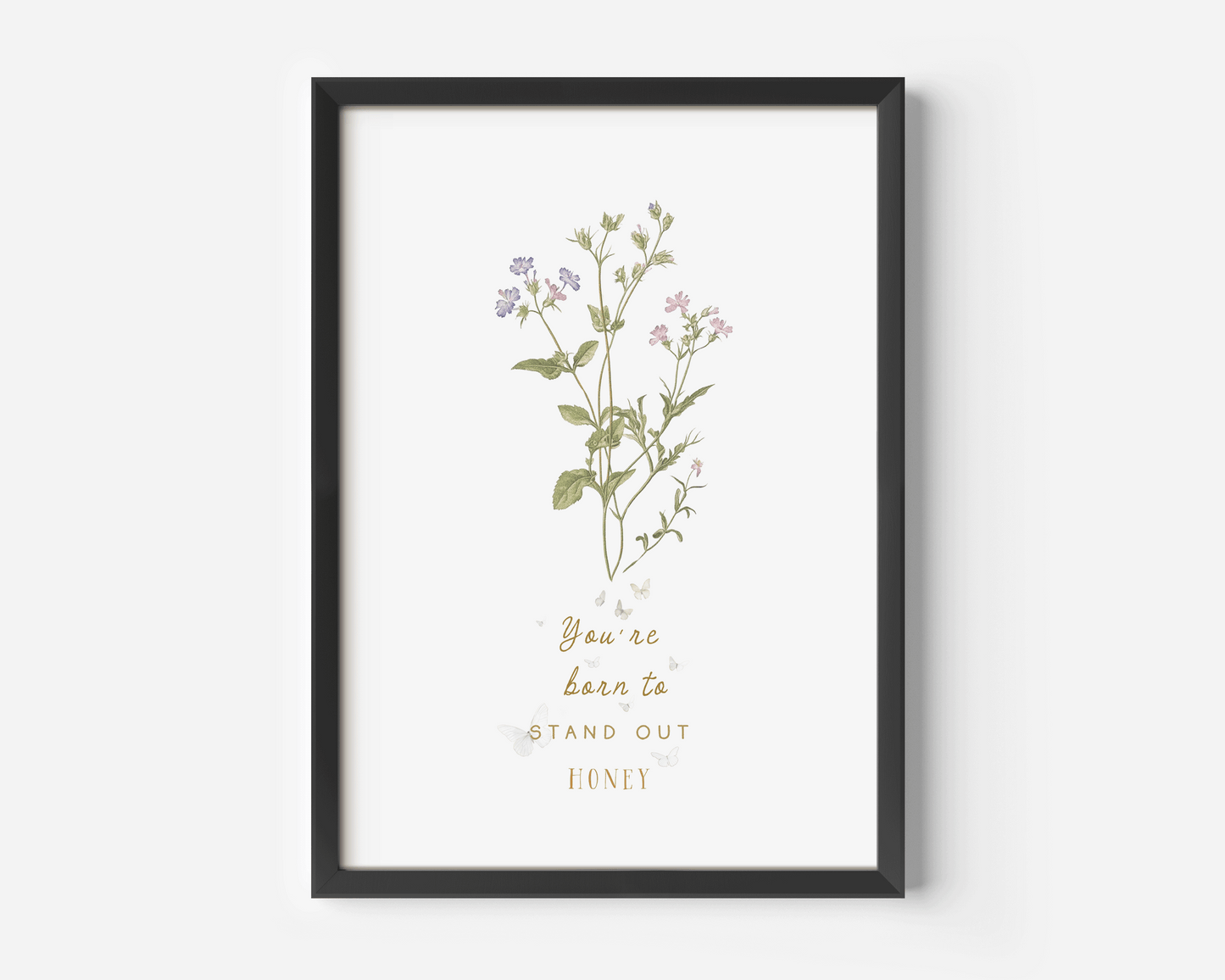 Wildflower Vintage Nursery Art | Canvas Art, Art Prints & Framed Canvas, boho vintage wildflowers flower botanical butterflies poster print, you are born to stand out honey typography inspirational quote, girl newborn toddler nursery bedroom playroom canvas wall art framed