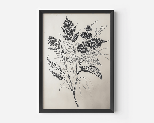 Black Botanical Wall Art | Canvas Art, Art Prints & Framed Canvas, black beige flower stem bouquet boho vintage sketch canvas wall art