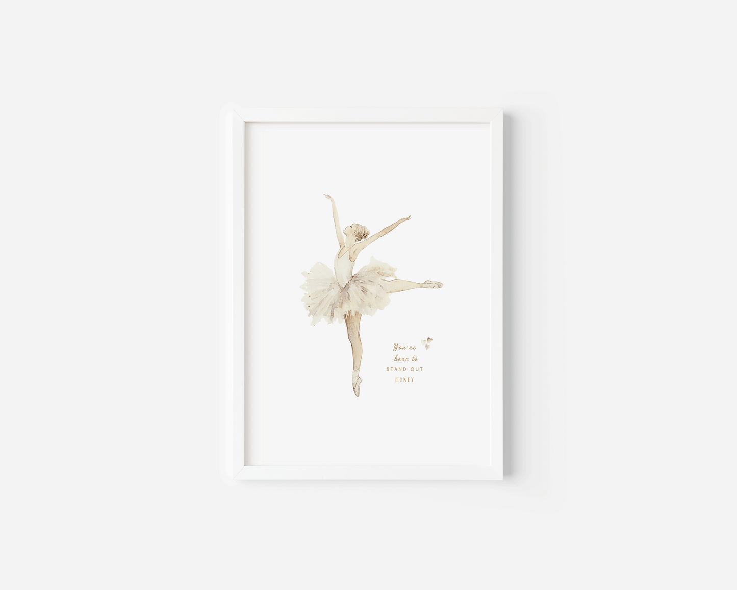 Ballerina Nursery Wall Art | Canvas Art, Art Prints & Framed Canvas, boho vintage beige tutu ballerina arabesque pose pointe, you are born to stand out honey typography text inspirational quote poster print, girl newborn kids nursery bedroom playroom canvas wall art, beige neutral hearts