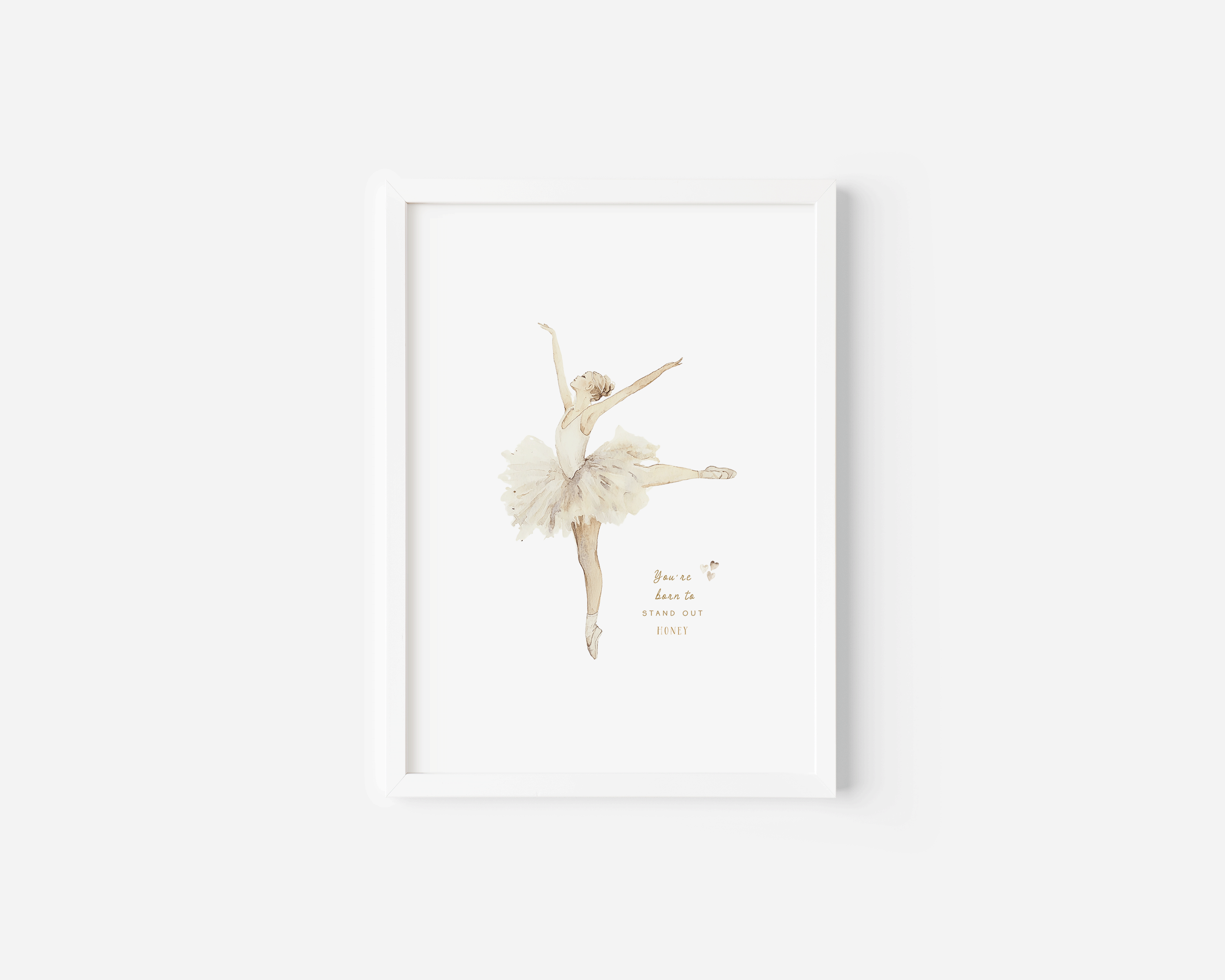 Ballerina Nursery Wall Art | Canvas Art, Art Prints & Framed Canvas, boho vintage beige tutu ballerina arabesque pose pointe, you are born to stand out honey typography text inspirational quote poster print, girl newborn kids nursery bedroom playroom canvas wall art, beige neutral hearts