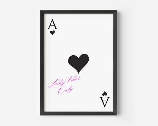 Ace of Hearts Wall Art | Canvas Art, Art Prints & Framed Canvas, black and white ace of hearts playing card deck of cards poster print, lucky vibes only, dorm bedroom fashion art print, bar cart kitchen living room canvas wall art