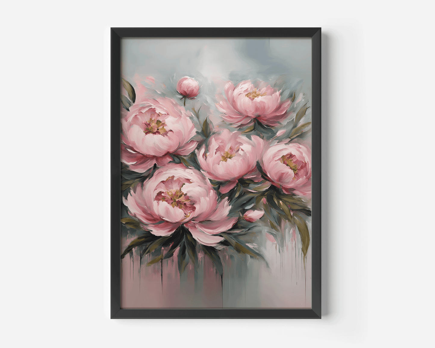 Pink Peony Flower | Canvas Art, Art Prints & Framed Canvas, pink peony flowers, abstract botanical oil painting watercolor poster print, pink flowers green leaves romantic feminine trendy canvas wall art print, living room dining room bathroom hallway office art, country farmhouse, cottage core art