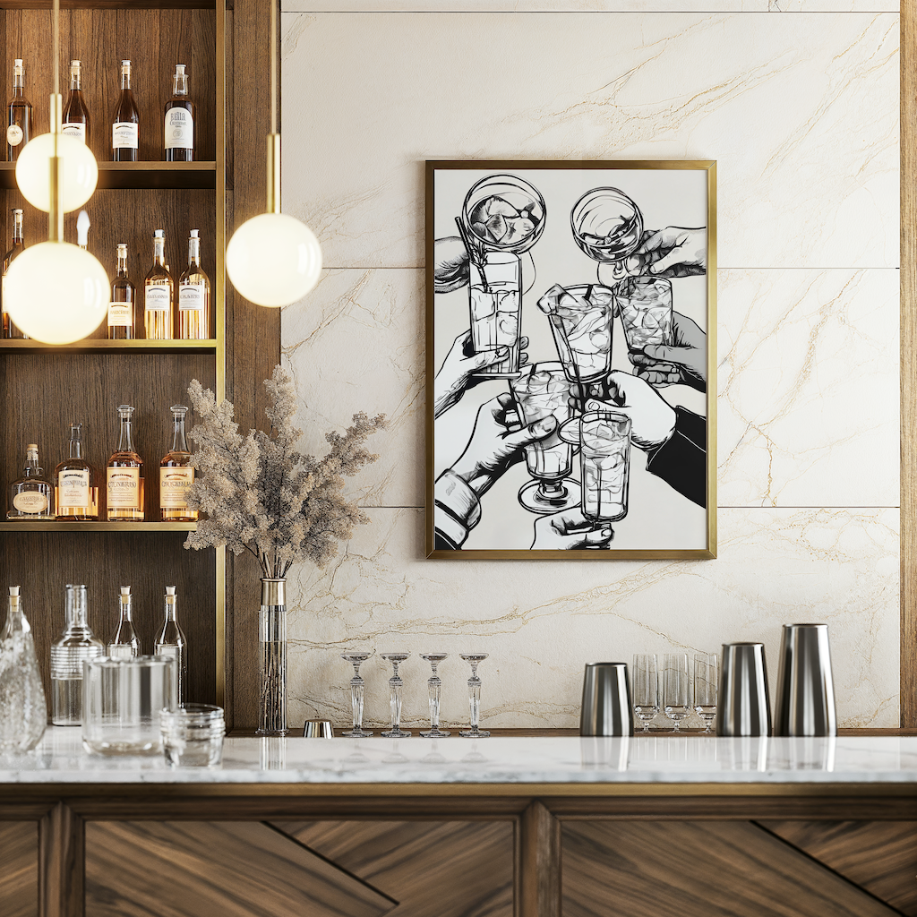 Cheers Bar Cart Art | Canvas Art, Art Prints & Framed Canvas, minimal modern cin cin bar cart kitchen restaurant wall art