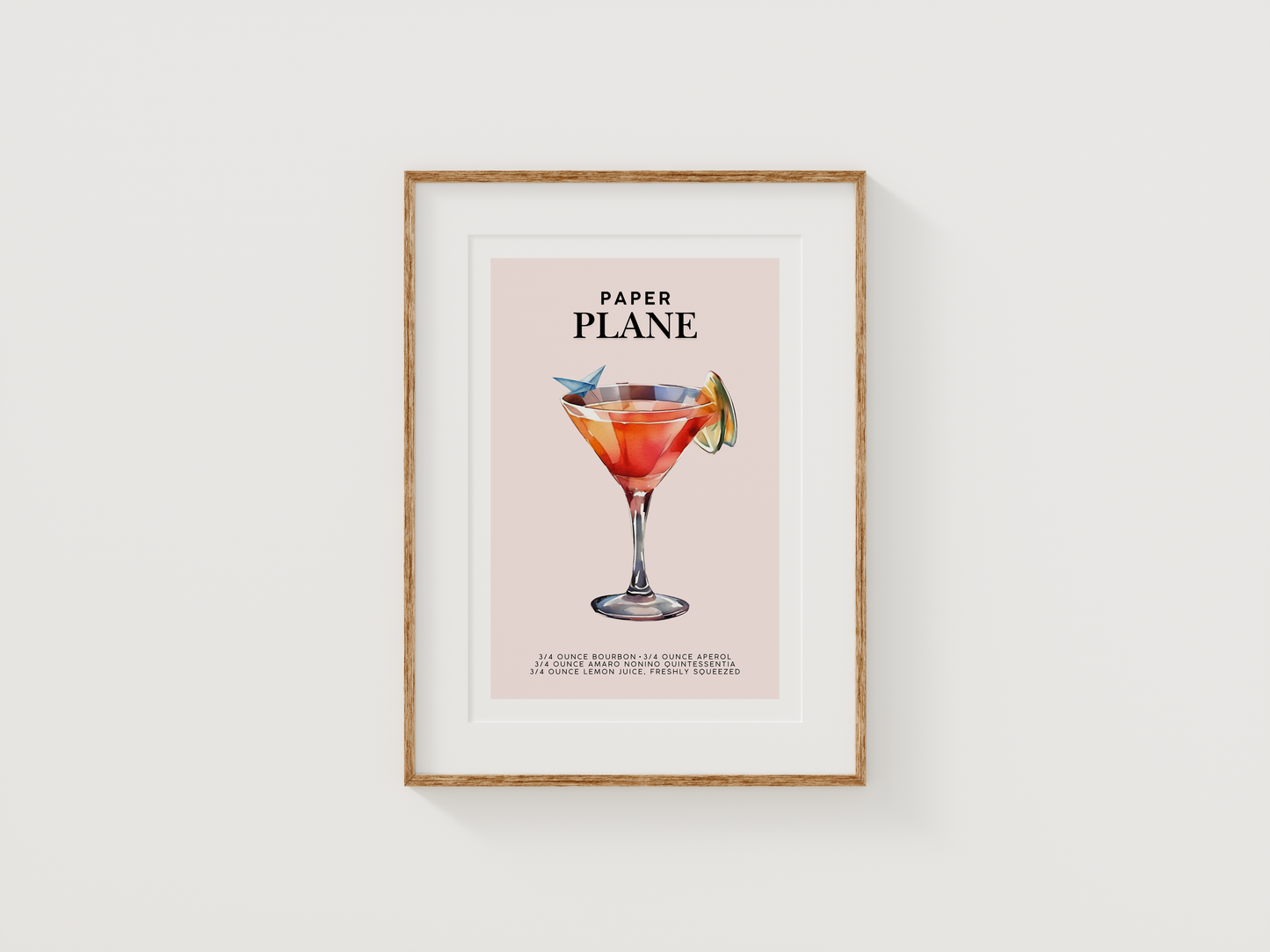 Paper Plane Cocktail Print | Canvas Art, Art Prints & Framed Canvas, signature drink paper plane cocktail poster print, party wedding bar sign, kitchen bar cart canvas wall art print