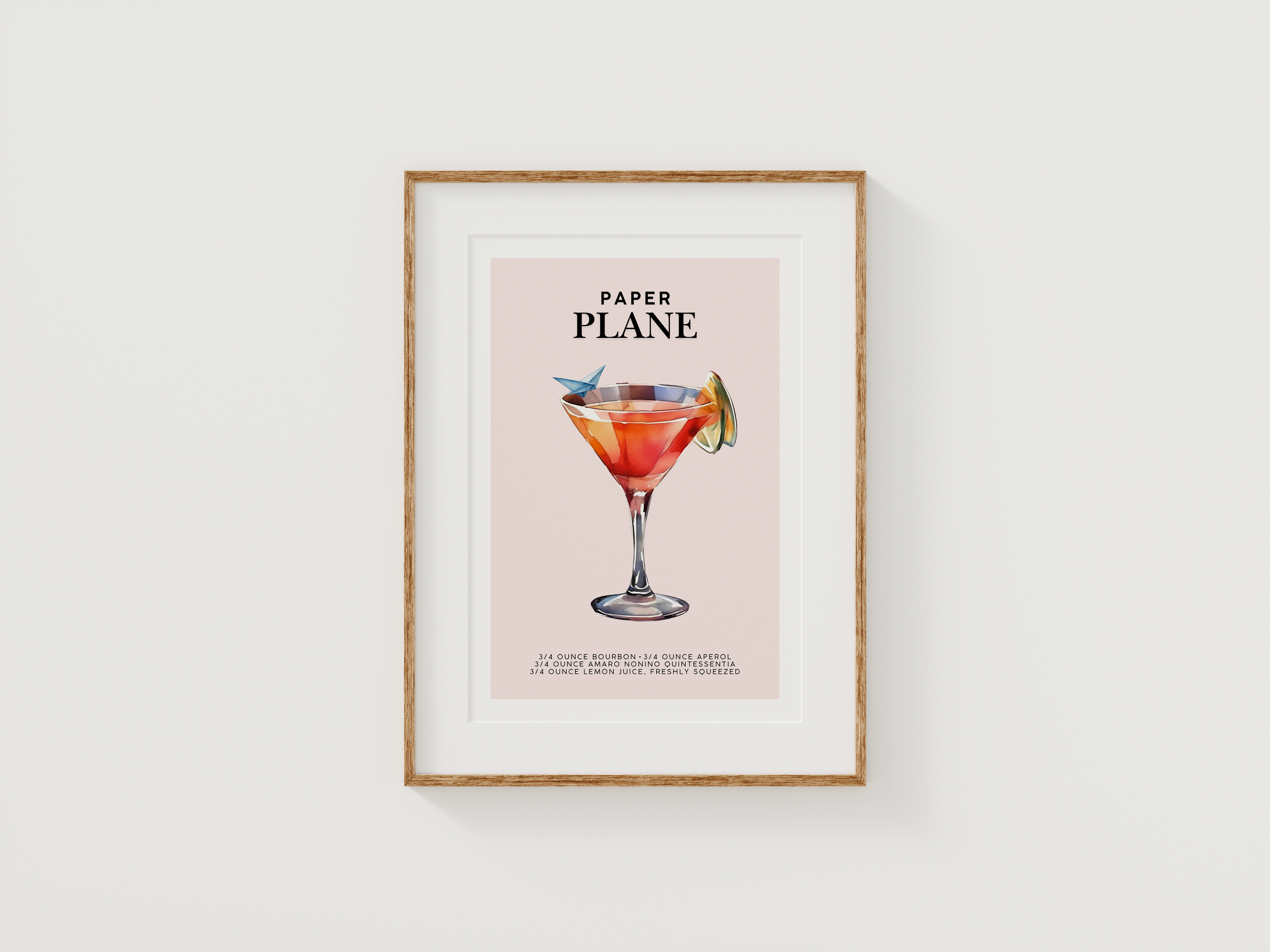 Paper Plane Cocktail Print | Canvas Art, Art Prints & Framed Canvas, signature drink paper plane cocktail poster print, party wedding bar sign, kitchen bar cart canvas wall art print