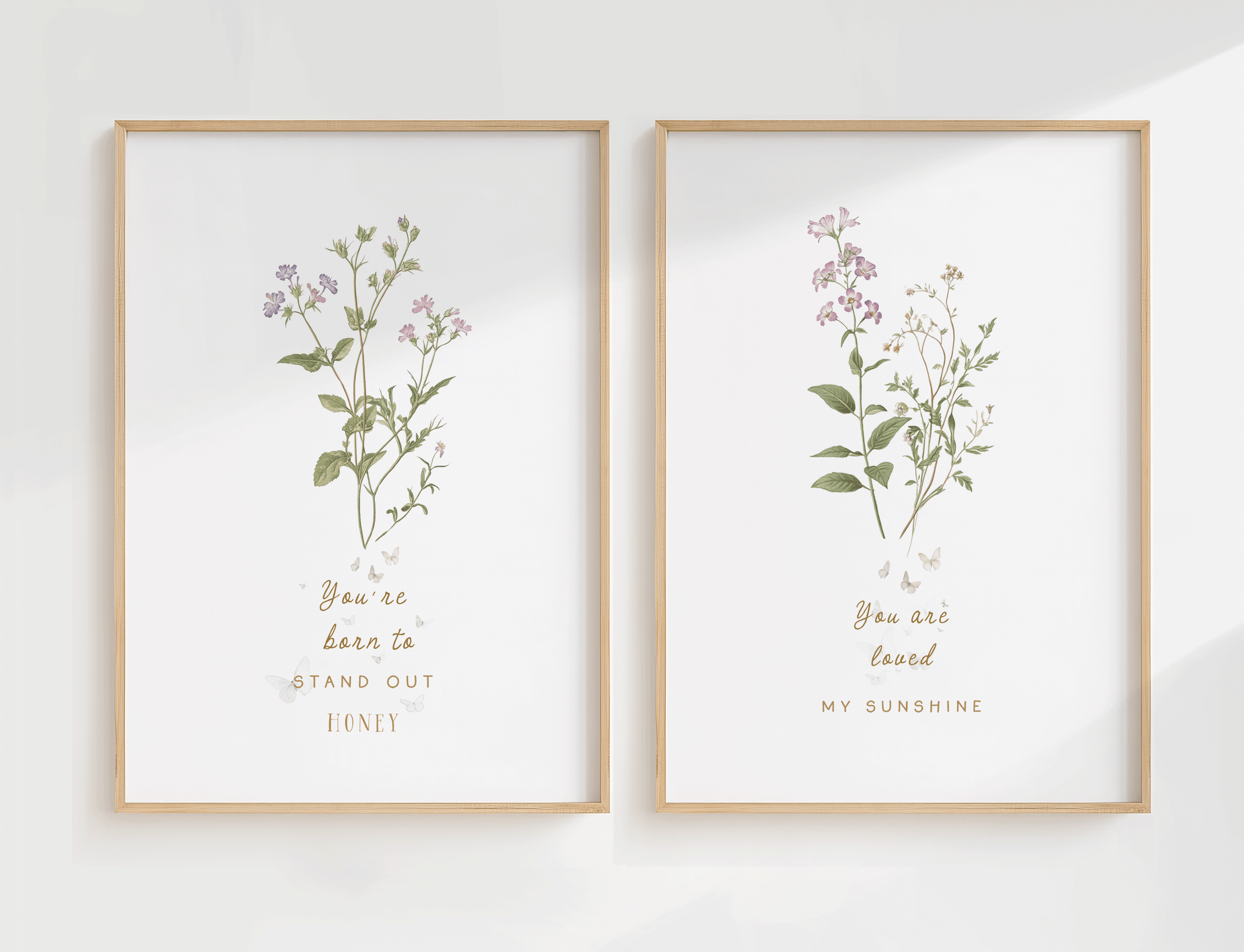 Wildflower Vintage Nursery Art | Canvas Art, Art Prints & Framed Canvas, boho vintage wildflowers flower botanical butterflies poster print, you are born to stand out honey typography inspirational quote, girl newborn toddler nursery bedroom playroom canvas wall art framed