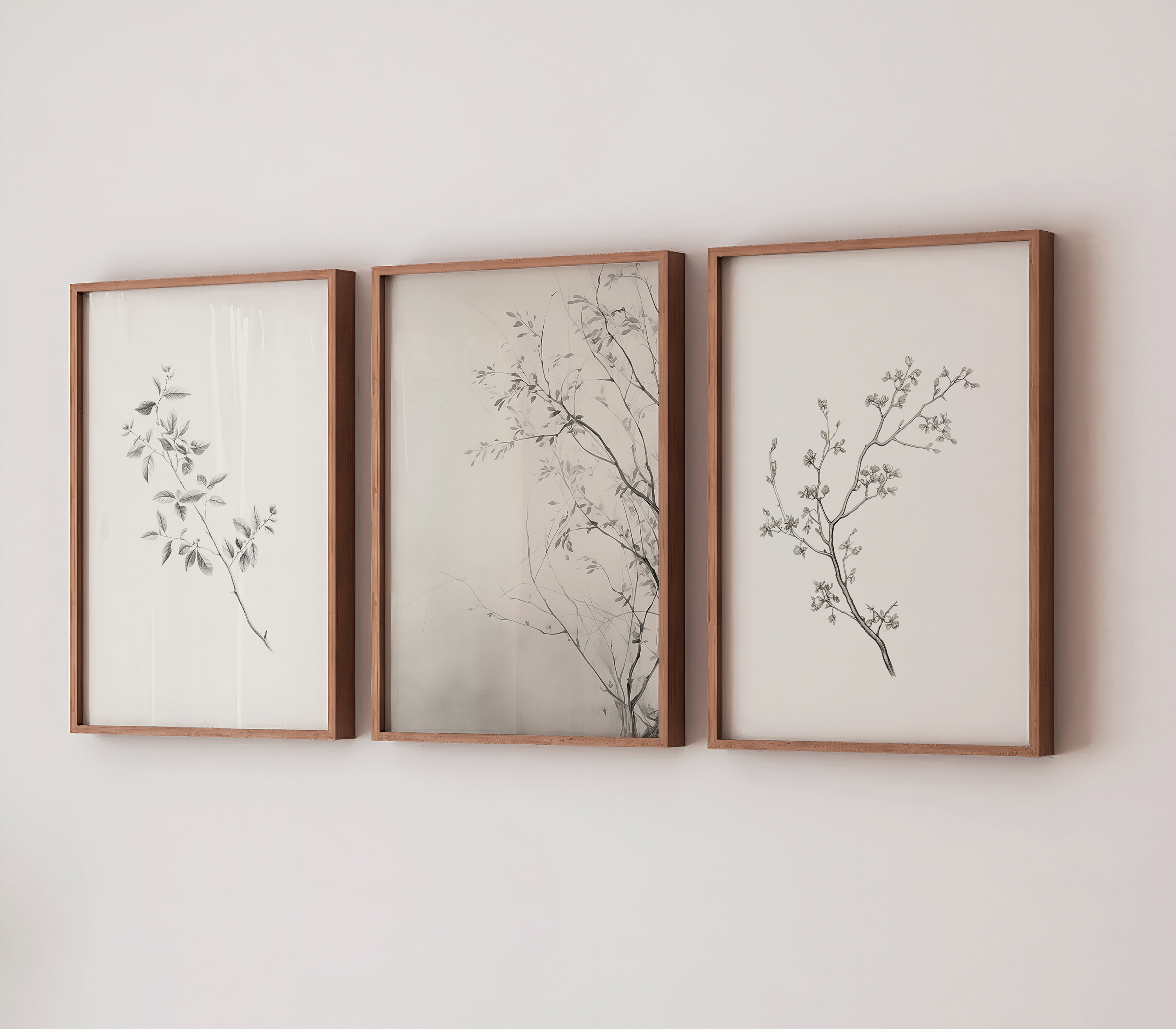 Vintage Minimal Botanical Wall Art | Canvas Art, Art Prints & Framed Canvas, antique branch flower beige brown black muted moody canvas wall art poster print, set of 2 set of 3 living room dining room neutral minimalist modern bedroom wall decor, cottage core, country farmhouse