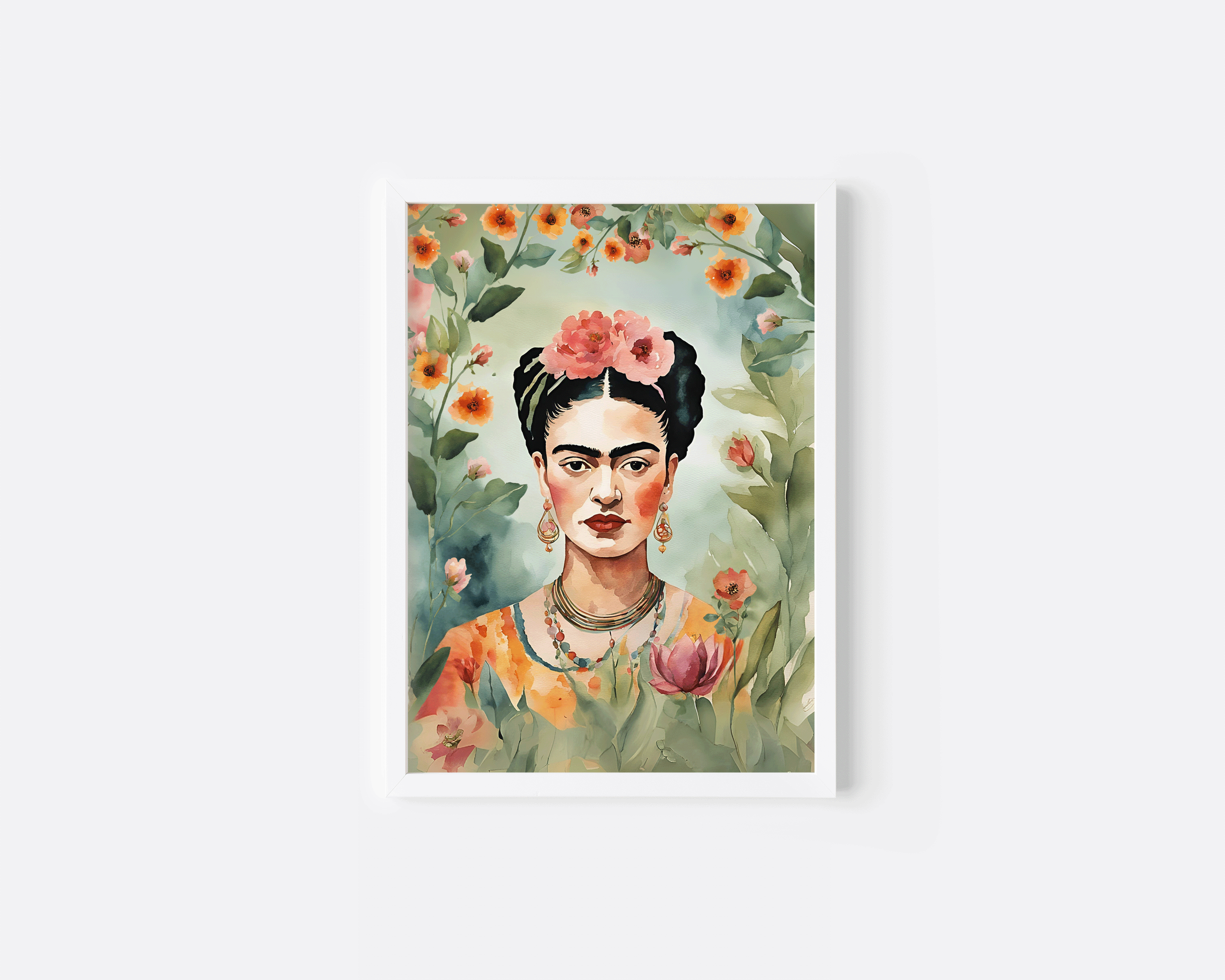 Frida Kahlo Wall Art | Canvas Art, Art Prints & Framed Canvas,  flower botanical floral colorful canvas wall art print, mexico artist, watercolor illustration, feminine artwork, living room, bedroom, dining room, hallway gallery wall, set of 2 set of 3 prints