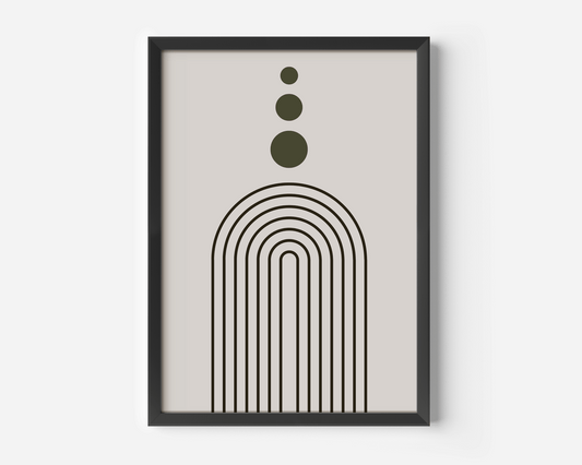 Geometric Wall Art with Arches and Circles | Canvas Art, Art Prints & Framed Canvas, rainbow arch circles boho vintage minimal mid century modern shapes canvas wall art, beige taupe green brown black living room dining room hallway bedroom framed poster prints, set of 2, set of 3