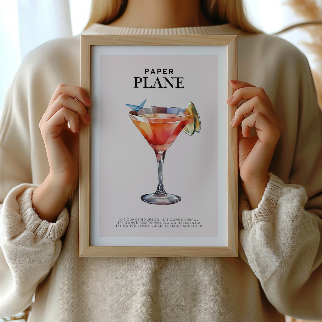 Paper Plane Cocktail Print | Canvas Art, Art Prints & Framed Canvas, signature drink paper plane cocktail poster print, party wedding bar sign, kitchen bar cart canvas wall art print