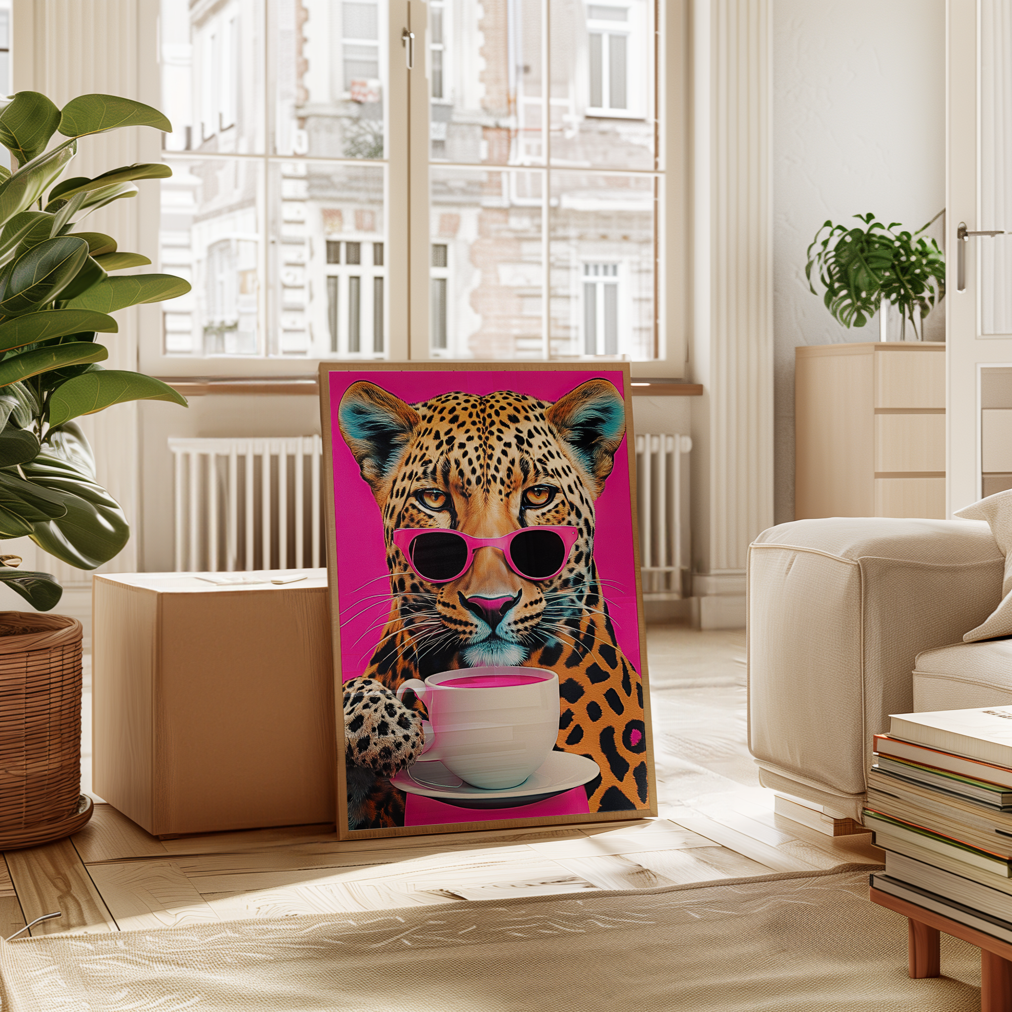 Leopard Drinking Coffee Print | Canvas Art, Art Prints & Framed Canvas