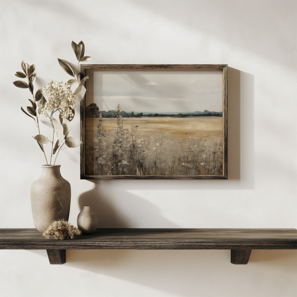 Nature Landscape Wall Art | Canvas Art, Art Prints & Framed Canvas, muted moody vintage wildflowers green countryside cottage core country farmhouse living room canvas wall art, great big canvas