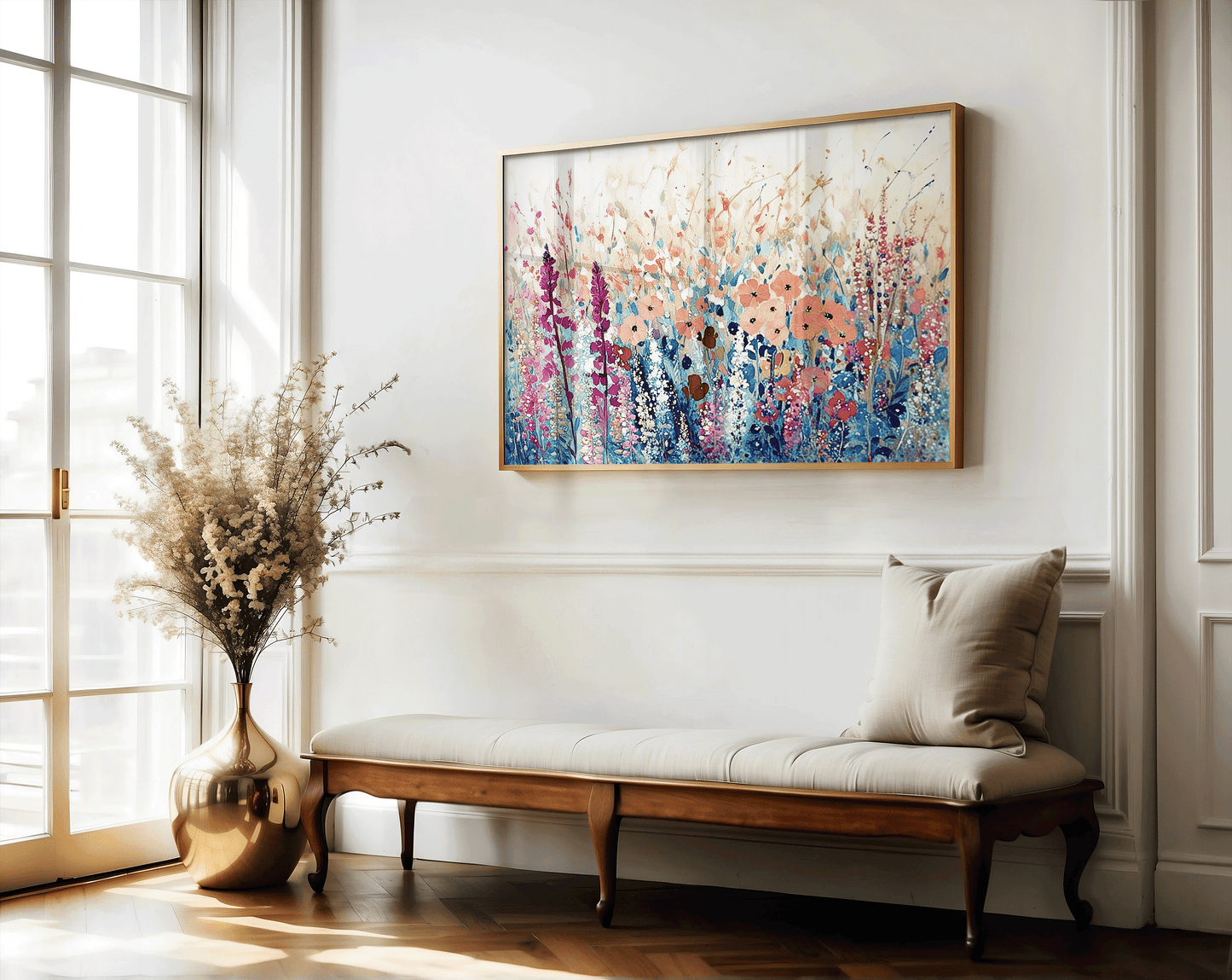 Wildflower Landscape Canvas Print | Canvas Art, Art Prints & Framed Canvas, pink orange blue green purple flower floral botanical colorful vibrant canvas wall art, living room spring landscape, dining room, hallway bedroom canvas print