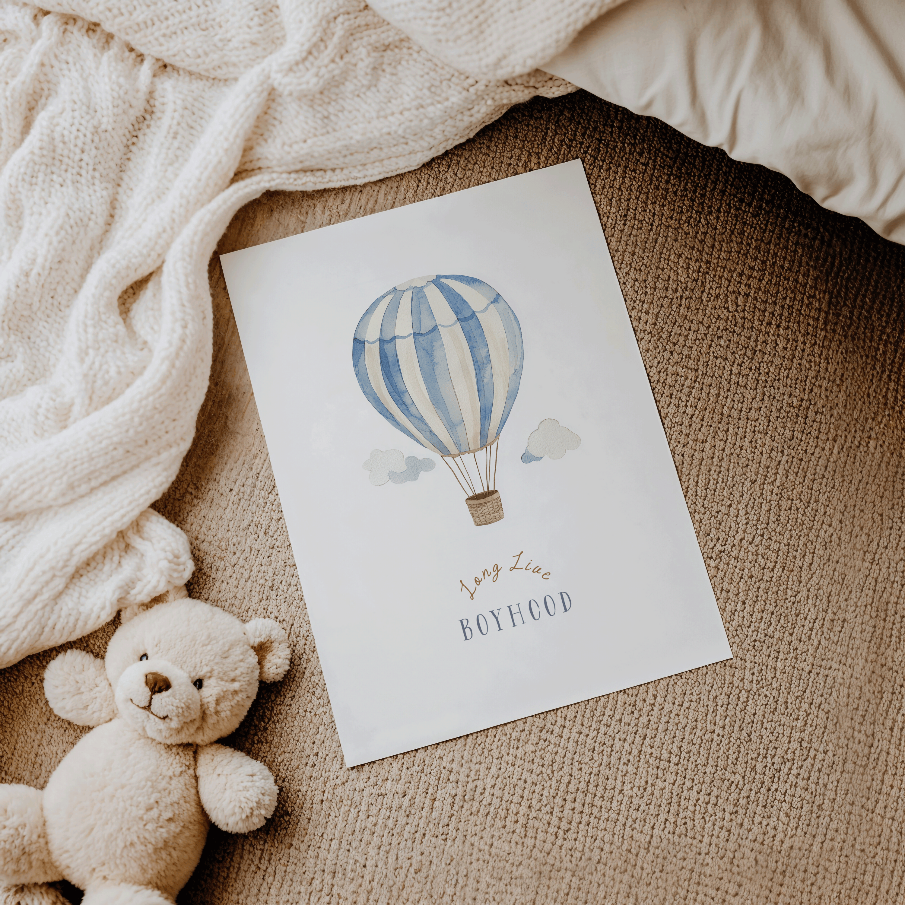 Boy Nursery Wall Decor | Canvas Art, Art Prints & Framed Canvas, boy toddler kids bedroom playroom canvas wall art decor,  hot air balloon baby blue clouds, long live boyhood, minimalist neutral boho vintage poster print