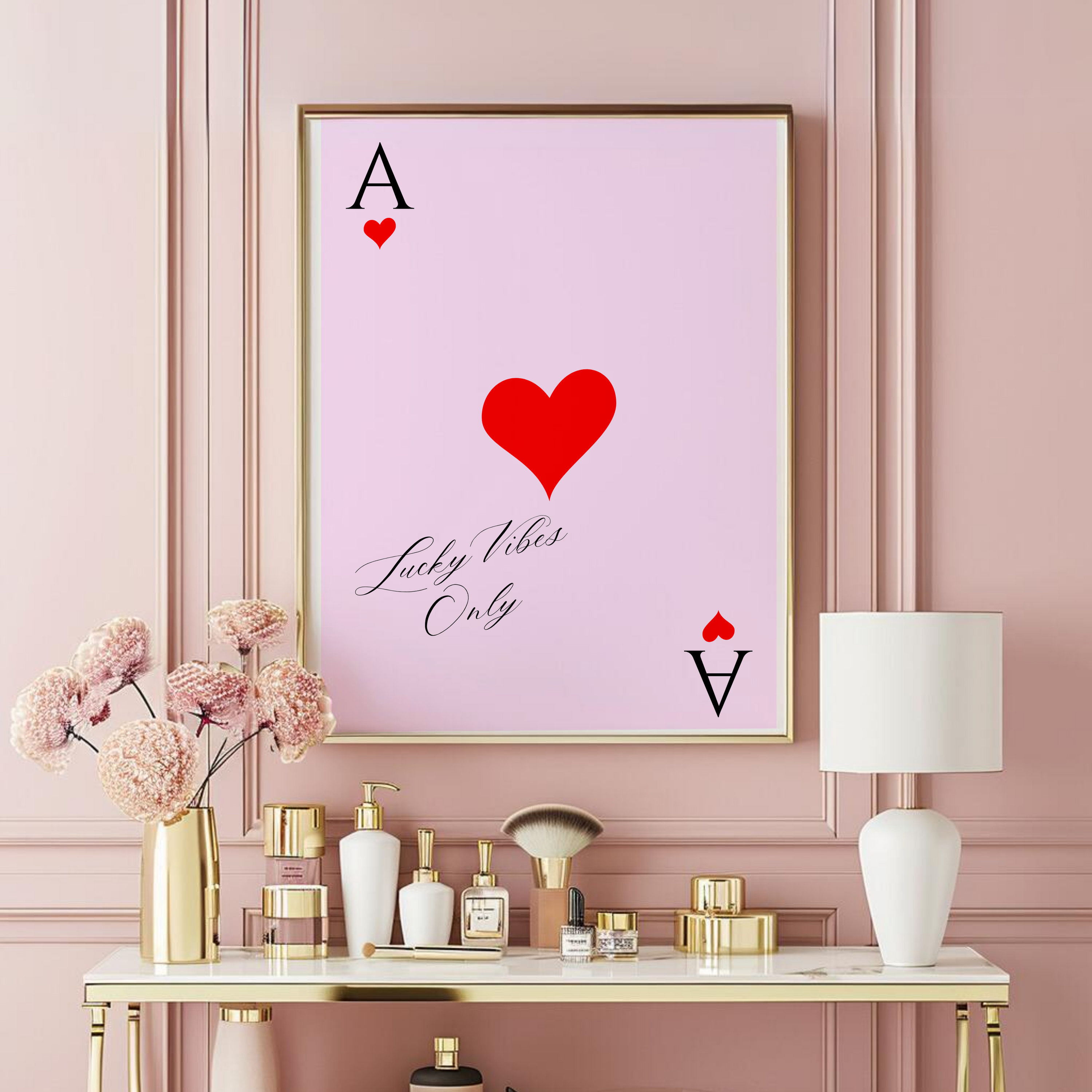 Ace of Hearts Pink Red Wall Art | Canvas Art, Art Prints & Framed Canvas, trendy fashion poster dorm bedroom bar cart kitchen apartment girly typography canvas wall art print